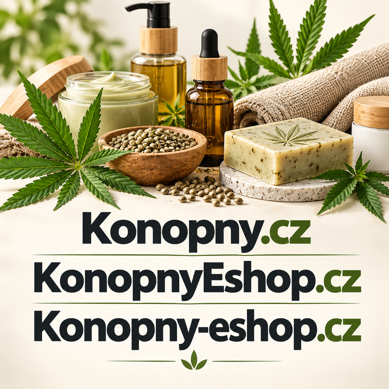 Konopny.cz + KonopnyEshop.cz + Konopny-eshop.cz – 3 atraktivní .CZ domény pro konopnou kosmetiku, přírodní produkty a specializovaný e-shop